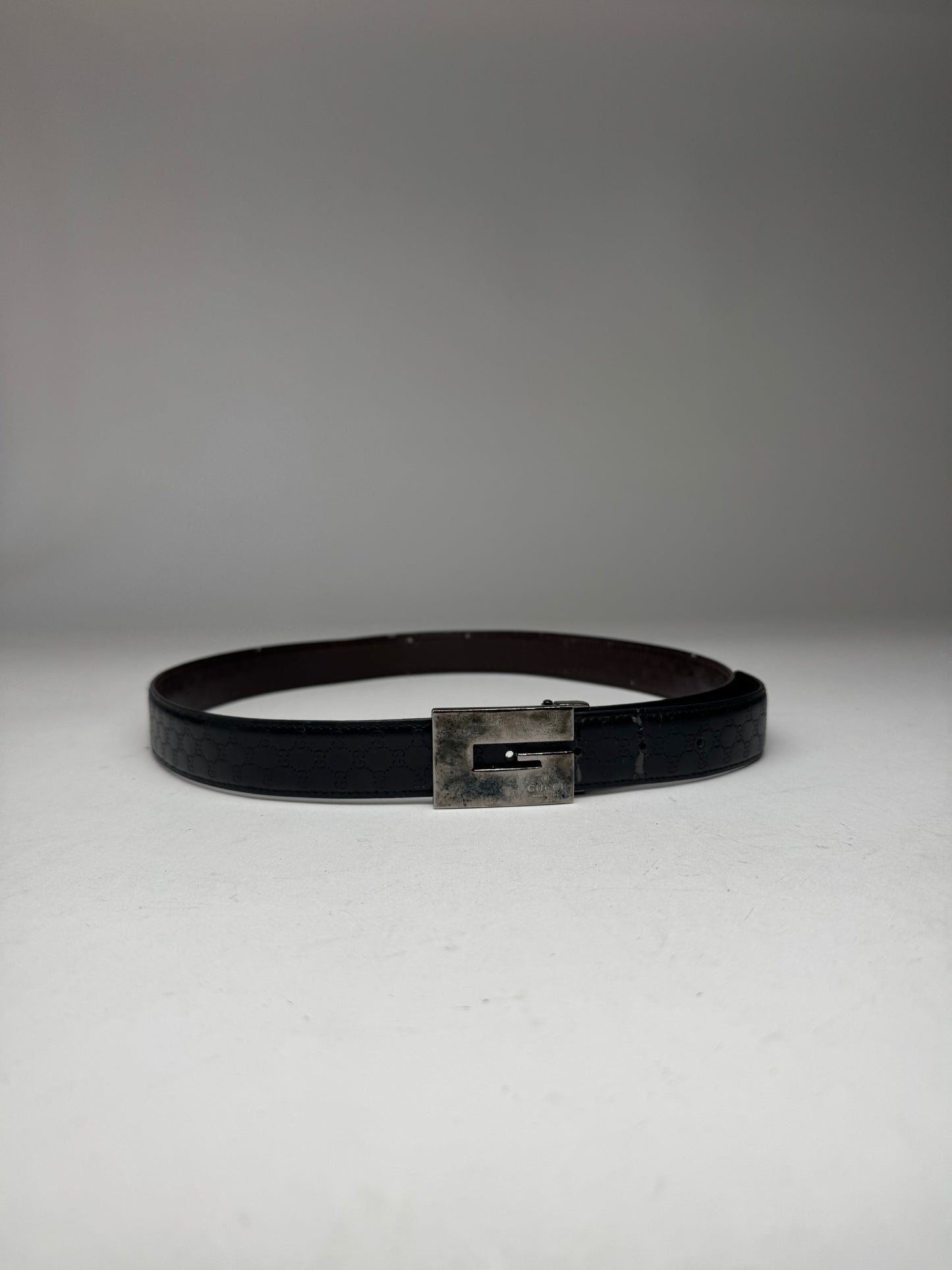 Vintage Gucci Monogram Leather Belt Black