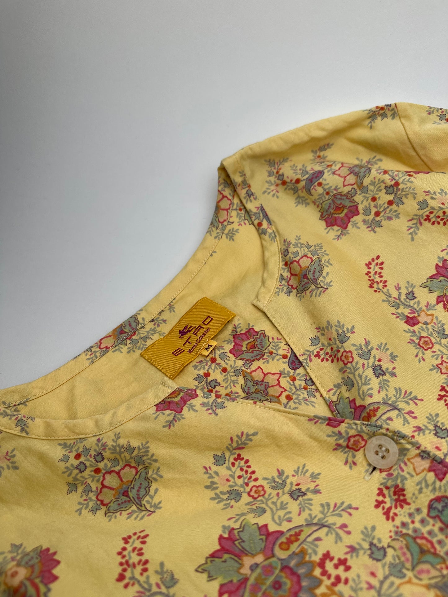 Vintage Etro Floral Paisley Cotton Tunic Dress Yellow M