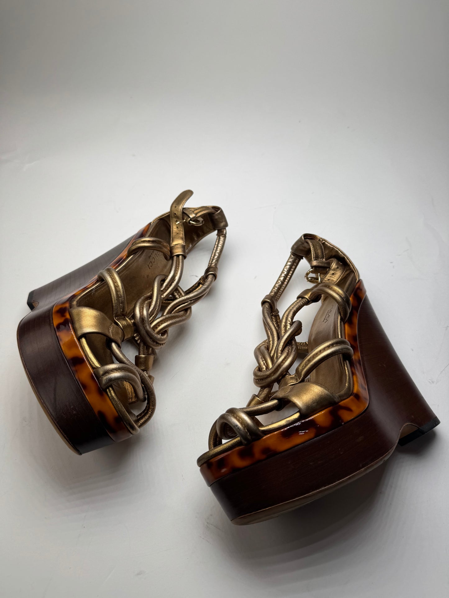 Vintage Gucci Twisted Leather Pumps Gold Brown EU38,5