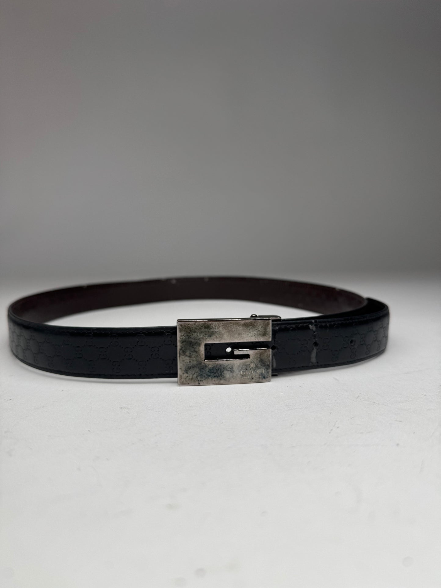 Vintage Gucci Monogram Leather Belt Black