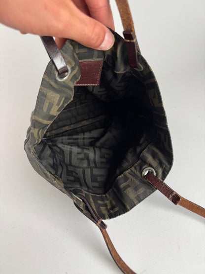 Vintage Fendi FF canvas Leaather shopper brown khaki