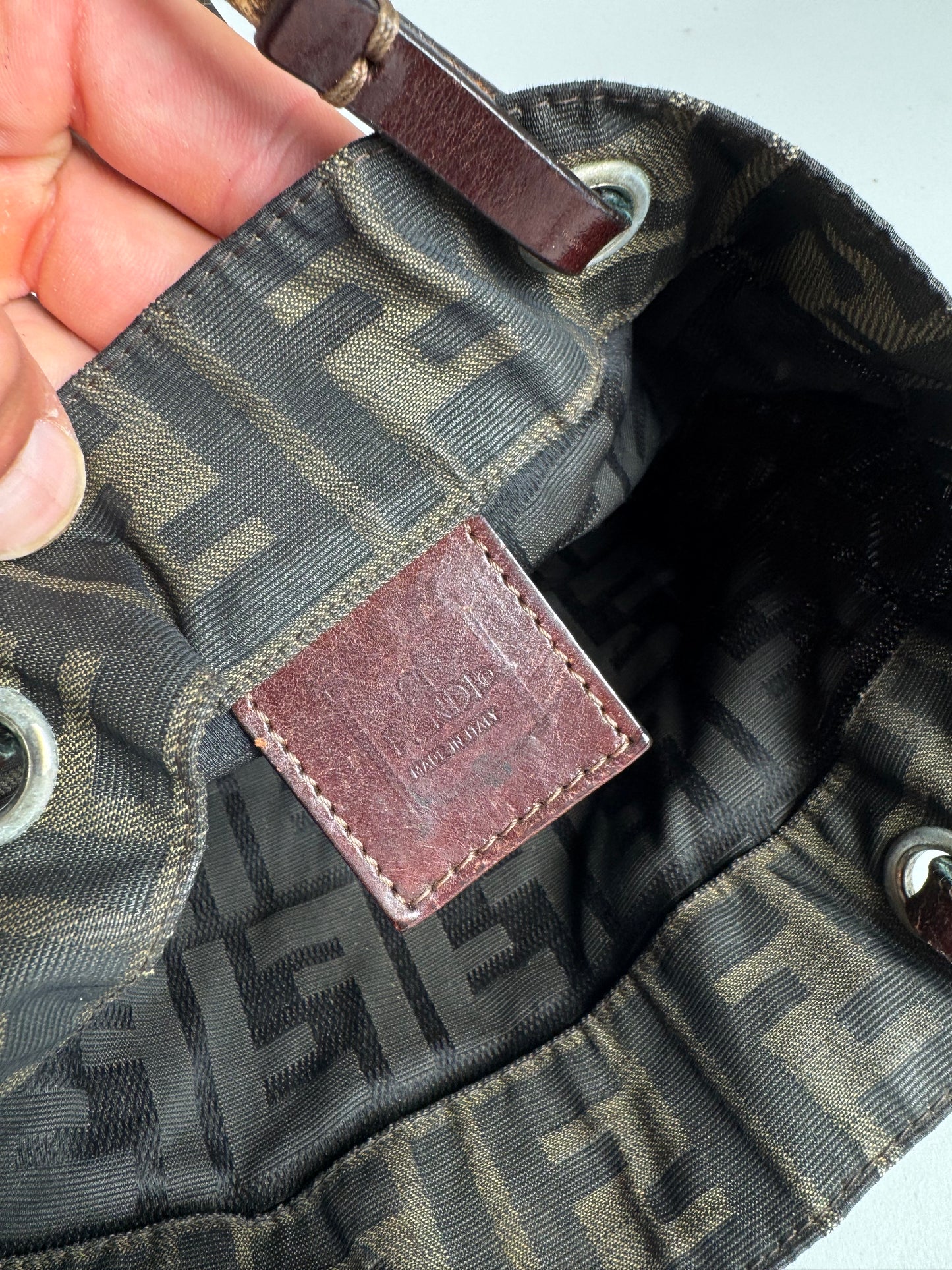 Vintage Fendi FF canvas Leaather shopper brown khaki