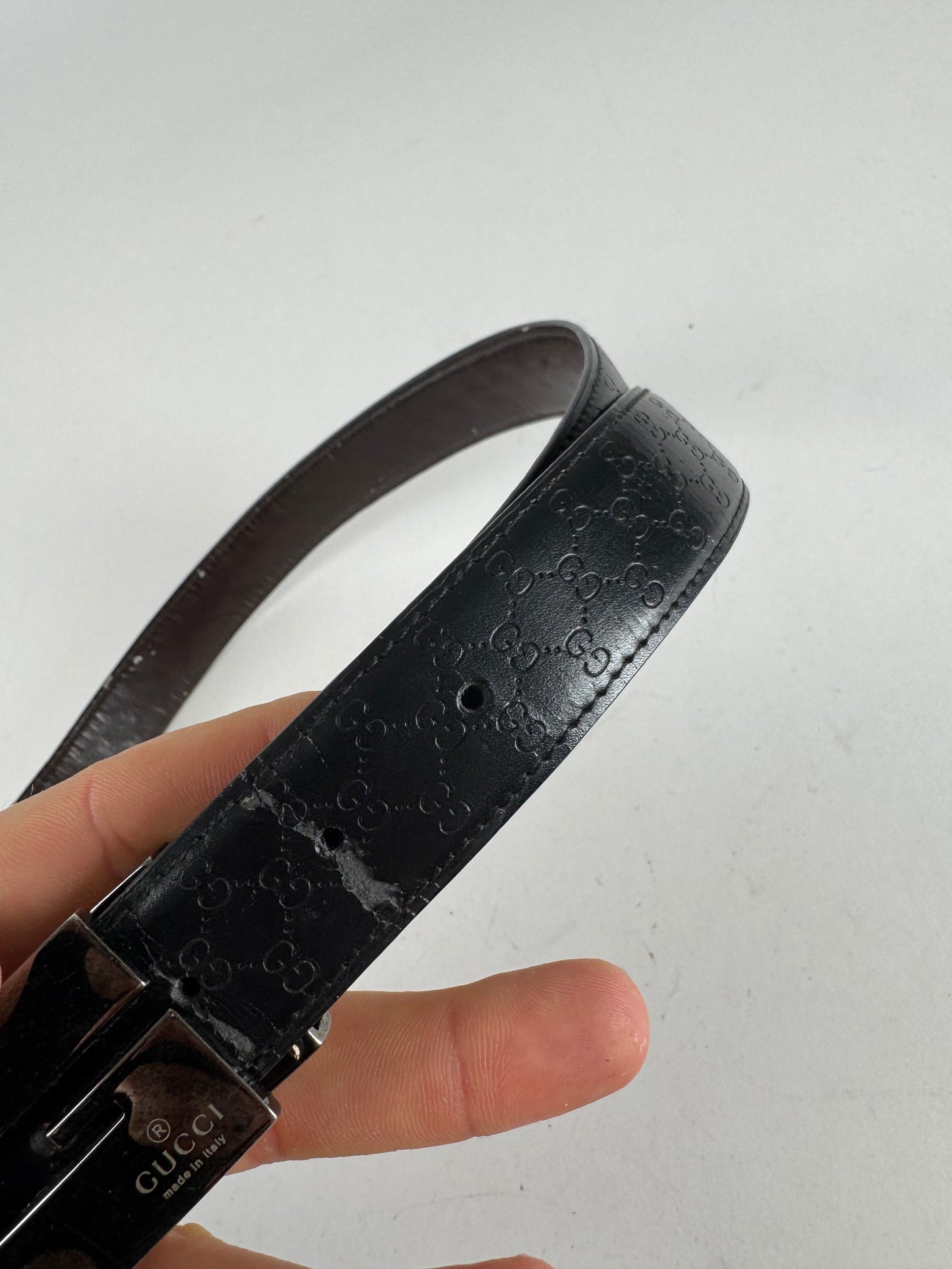 Vintage Gucci Monogram Leather Belt Black