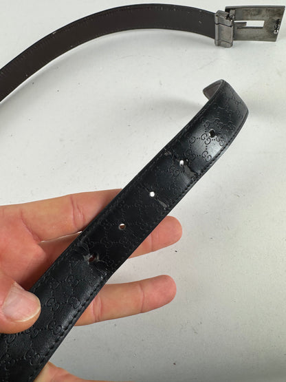 Vintage Gucci Monogram Leather Belt Black