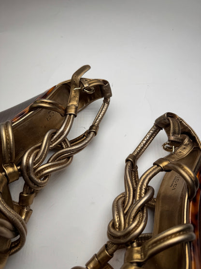 Vintage Gucci Twisted Leather Pumps Gold Brown EU38,5
