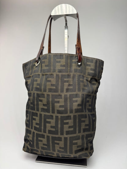 Vintage Fendi FF canvas Leaather shopper brown khaki