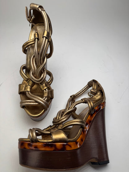 Vintage Gucci Twisted Leather Pumps Gold Brown EU38,5