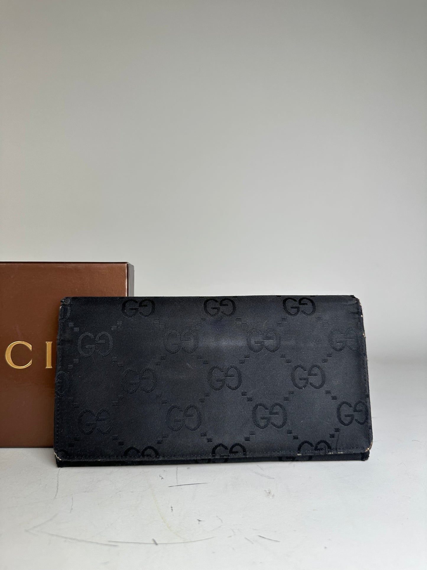 Vintage Gucci GG Supreme Wallet Black Silver
