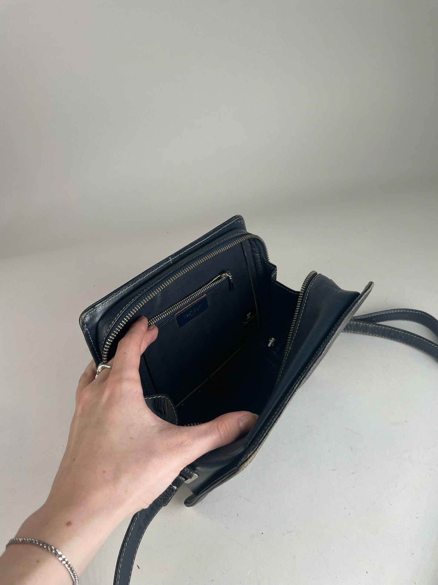 Vintage Courreges Paris Leather Bag Black