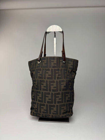 Vintage Fendi FF canvas Leaather shopper brown khaki