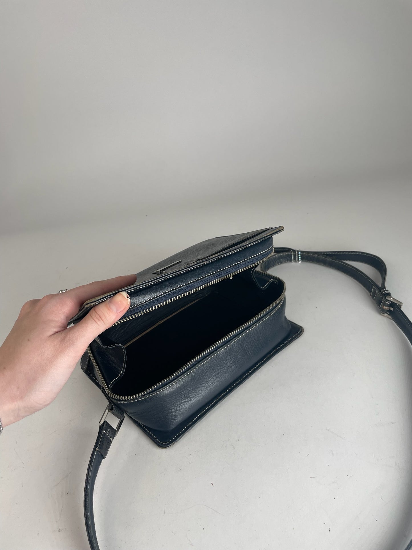 Vintage Courreges Paris Leather Bag Black
