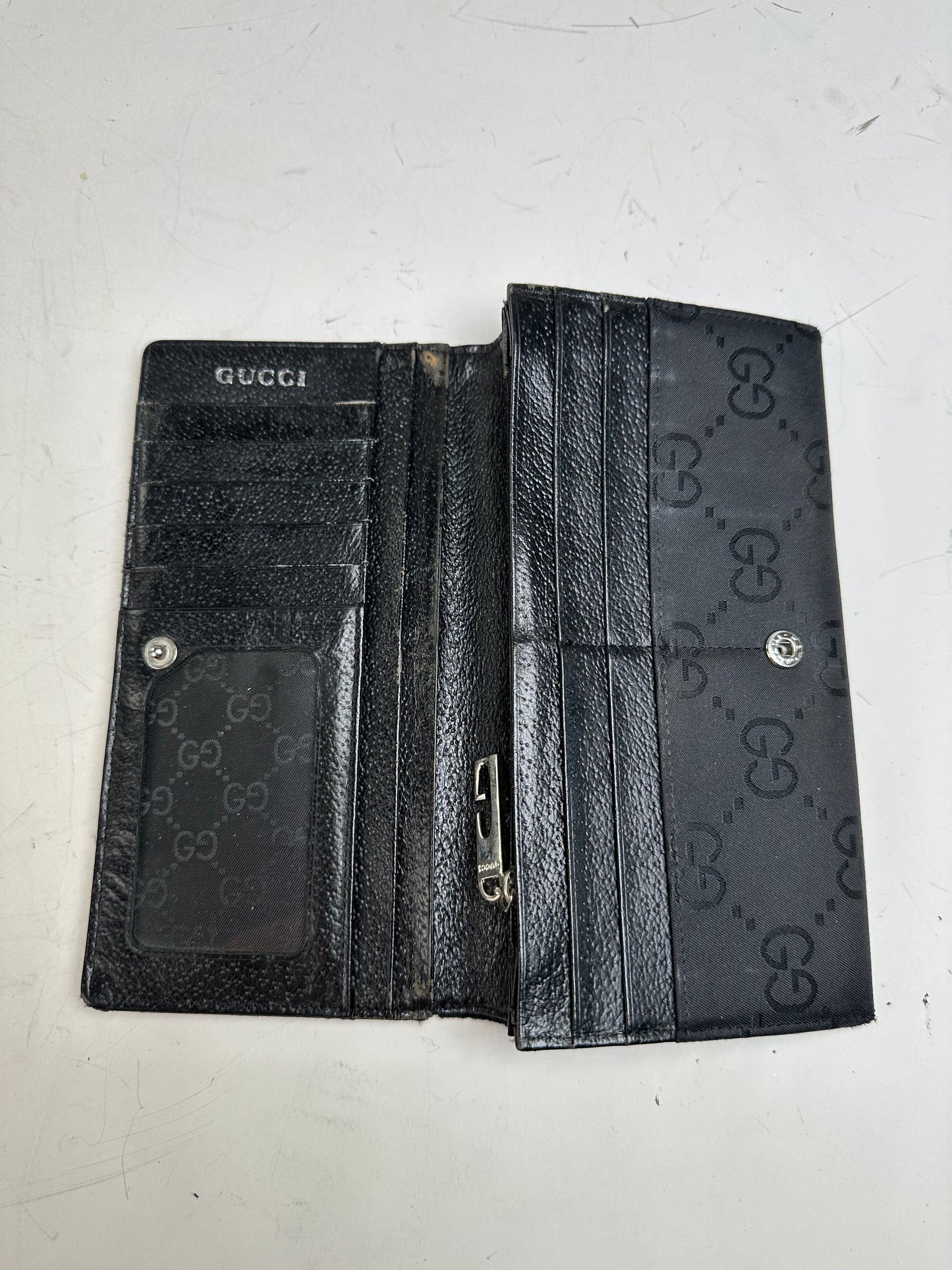 Vintage Gucci GG Supreme Wallet Black Silver