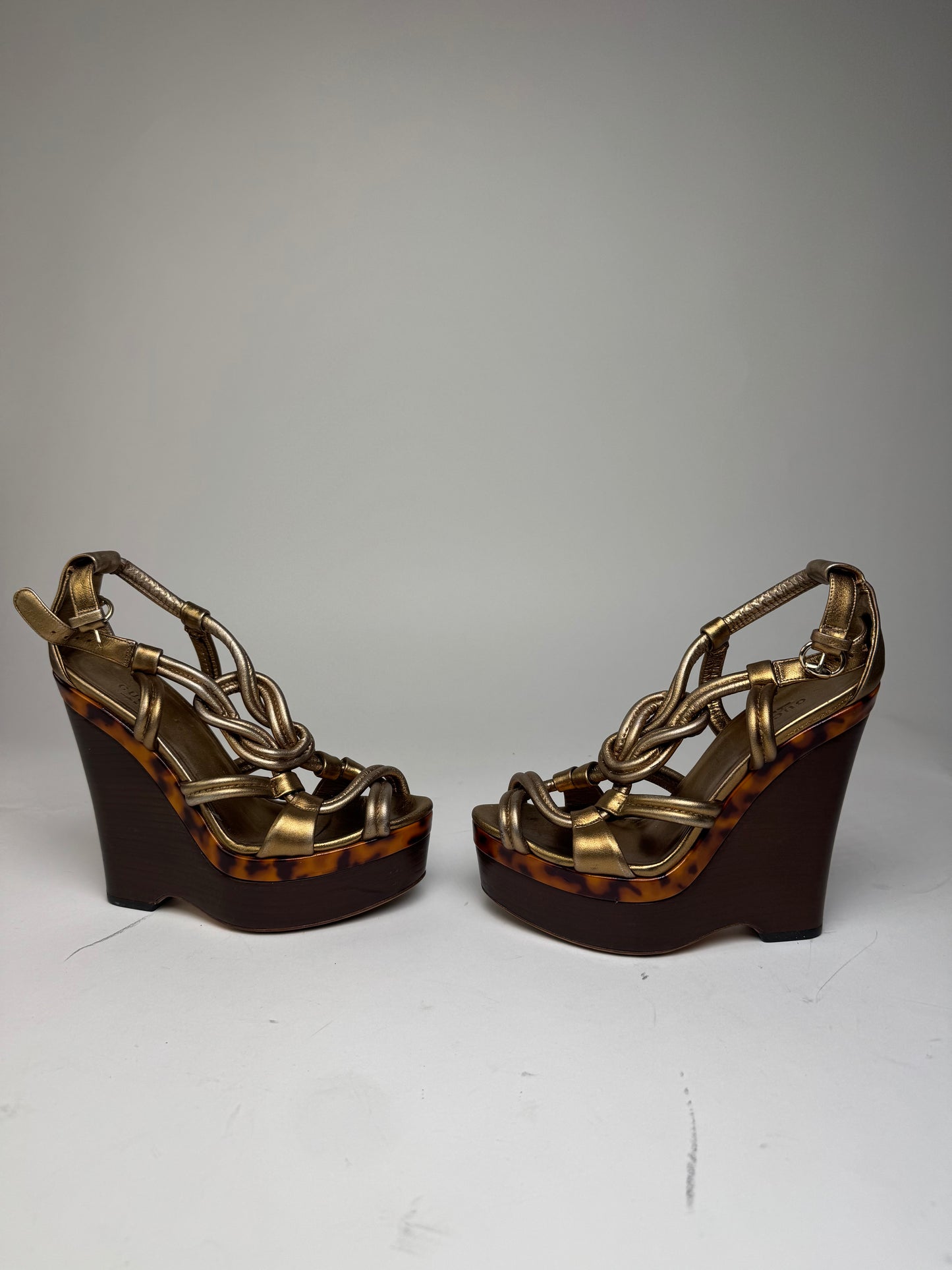 Vintage Gucci Twisted Leather Pumps Gold Brown EU38,5