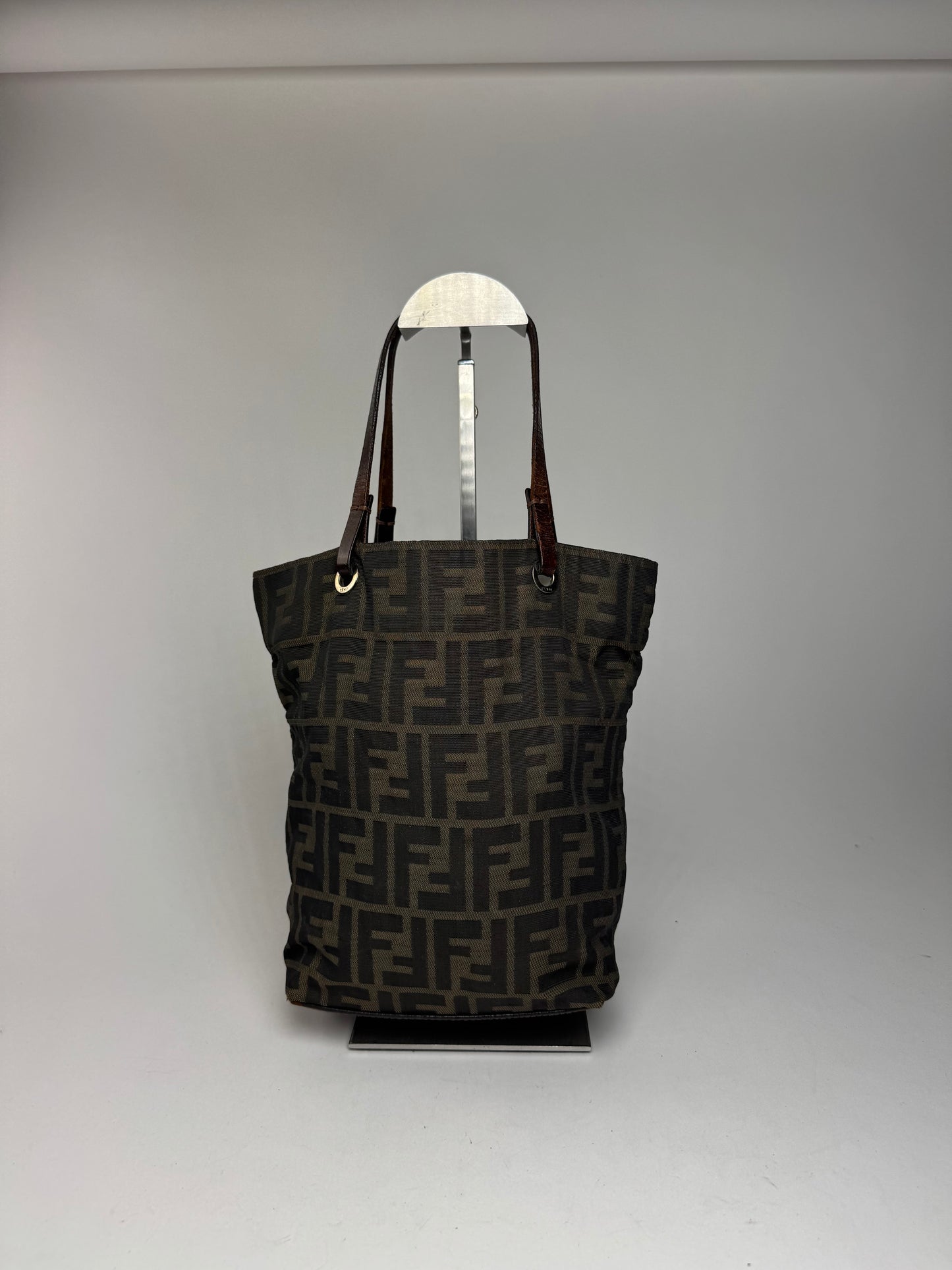 Vintage Fendi FF canvas Leaather shopper brown khaki