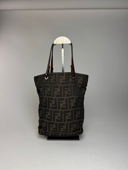 Vintage Fendi FF canvas Leaather shopper brown khaki
