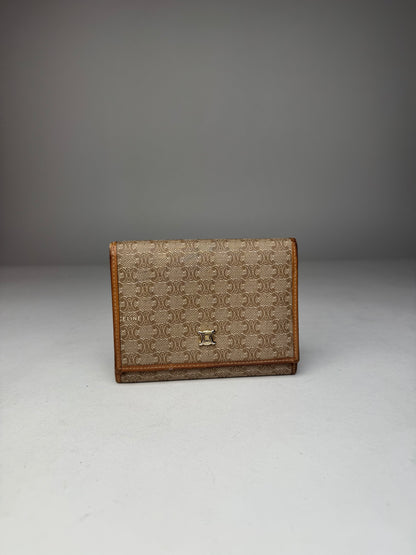 Vintage Celine Paris Leather Monogram Wallet Beige Brown