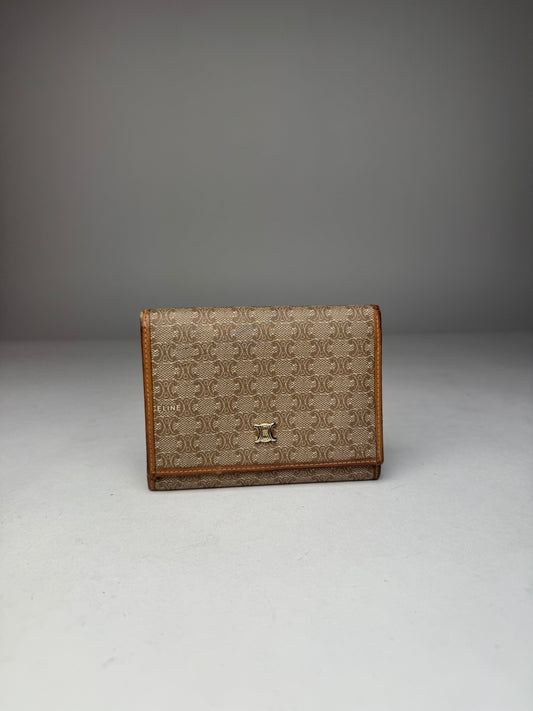 Vintage Celine Paris Leather Monogram Wallet Beige Brown