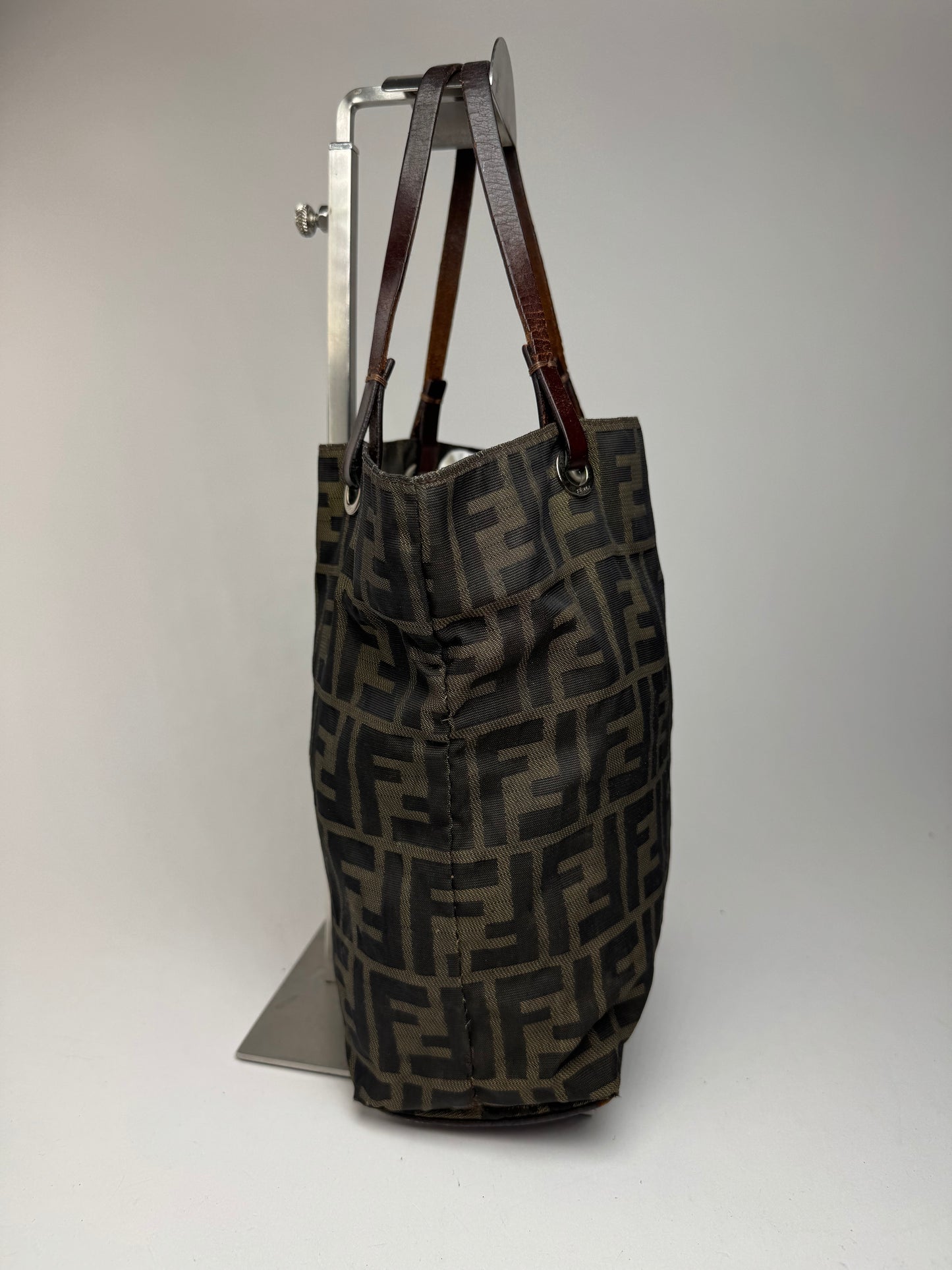 Vintage Fendi FF canvas Leaather shopper brown khaki