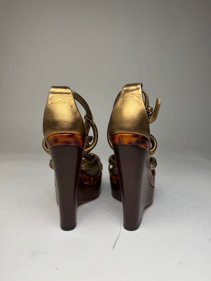 Vintage Gucci Twisted Leather Pumps Gold Brown EU38,5