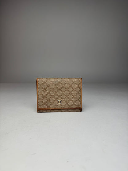 Vintage Celine Paris Leather Monogram Wallet Beige Brown