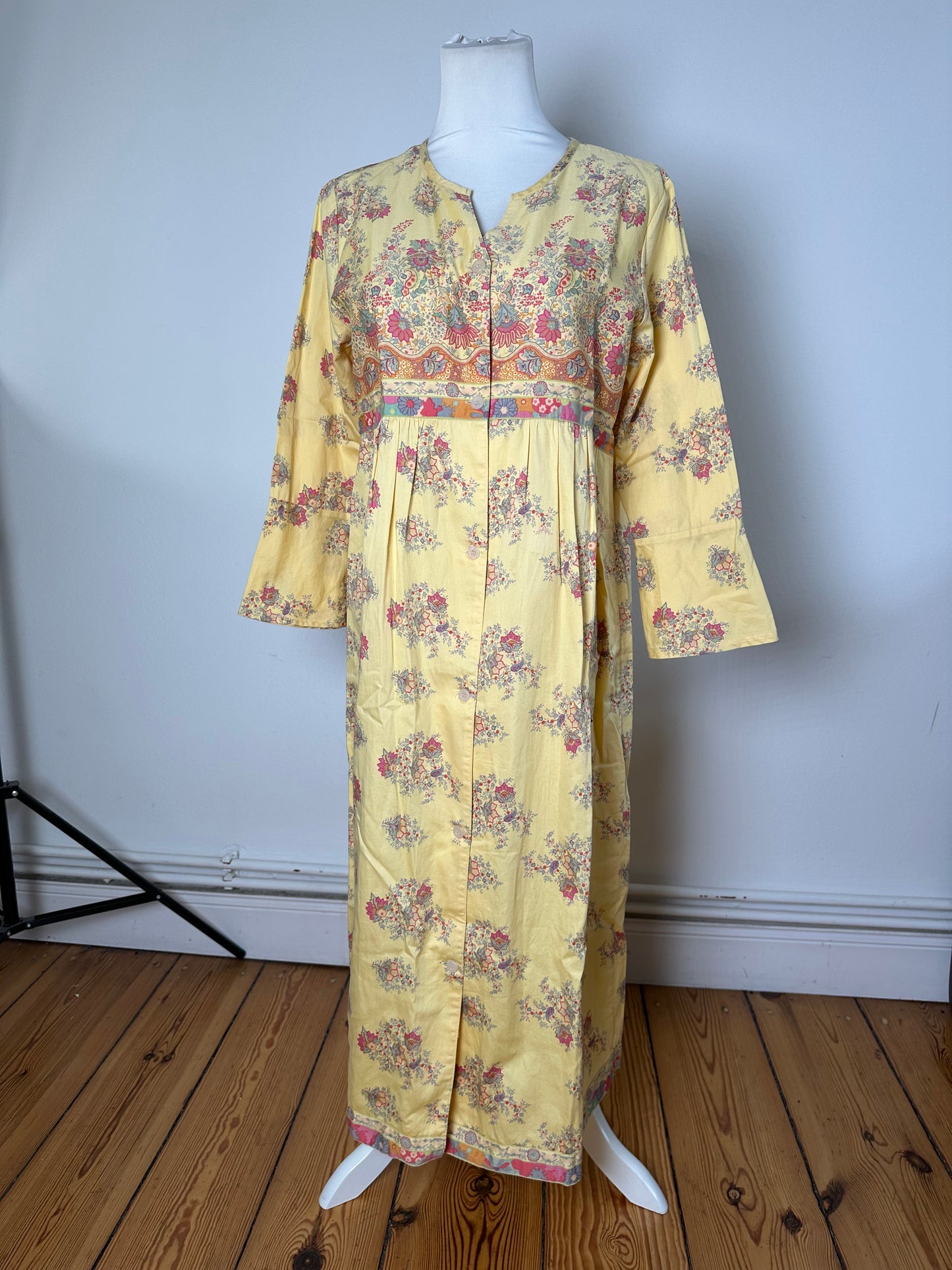 Vintage Etro Floral Paisley Cotton Tunic Dress Yellow M
