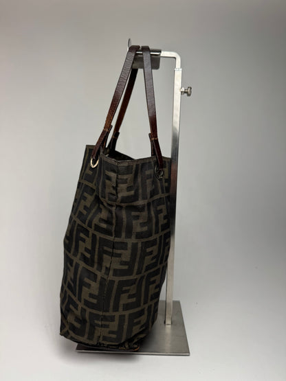 Vintage Fendi FF canvas Leaather shopper brown khaki
