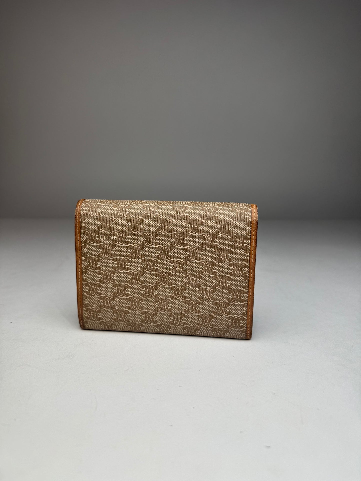Vintage Celine Paris Leather Monogram Wallet Beige Brown