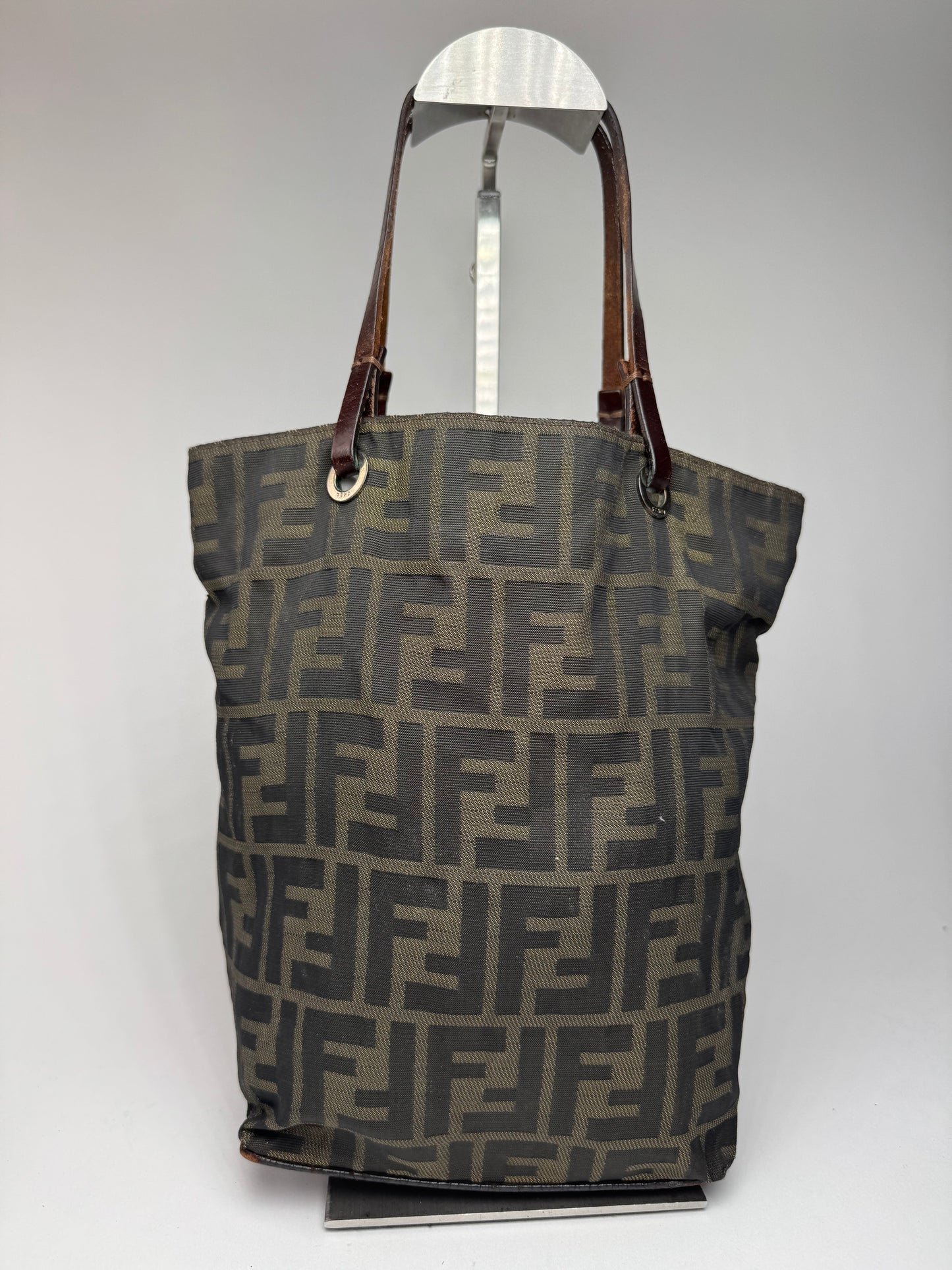 Vintage Fendi FF canvas Leaather shopper brown khaki