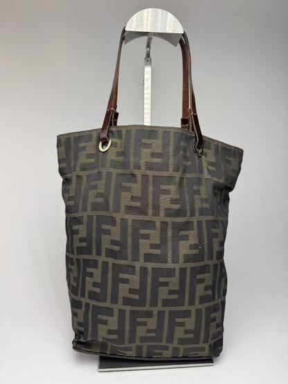 Vintage Fendi FF canvas Leaather shopper brown khaki