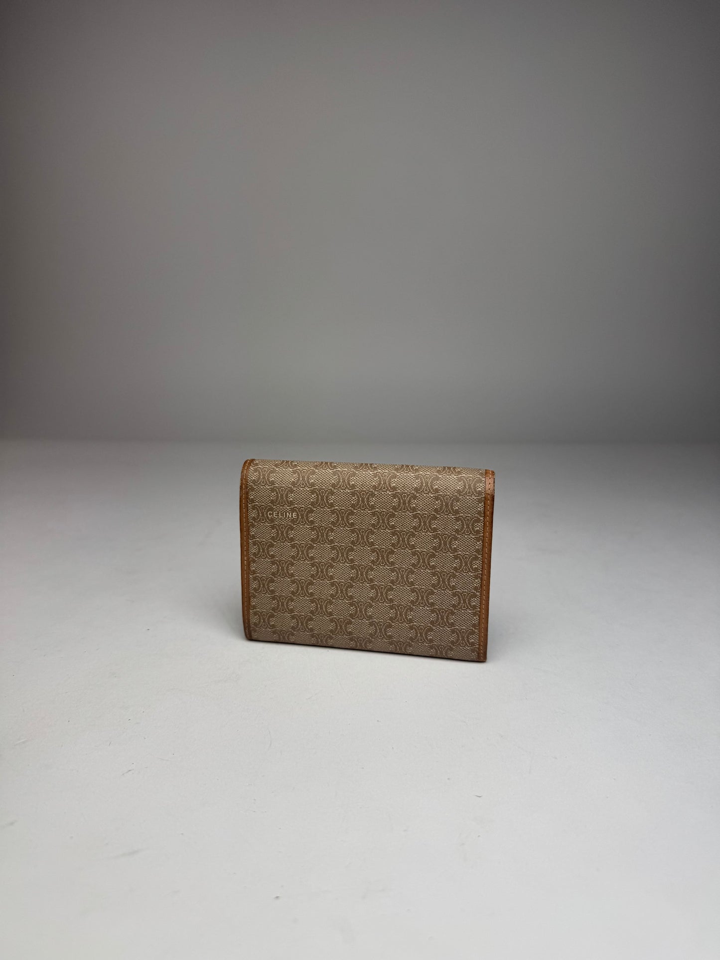 Vintage Celine Paris Leather Monogram Wallet Beige Brown