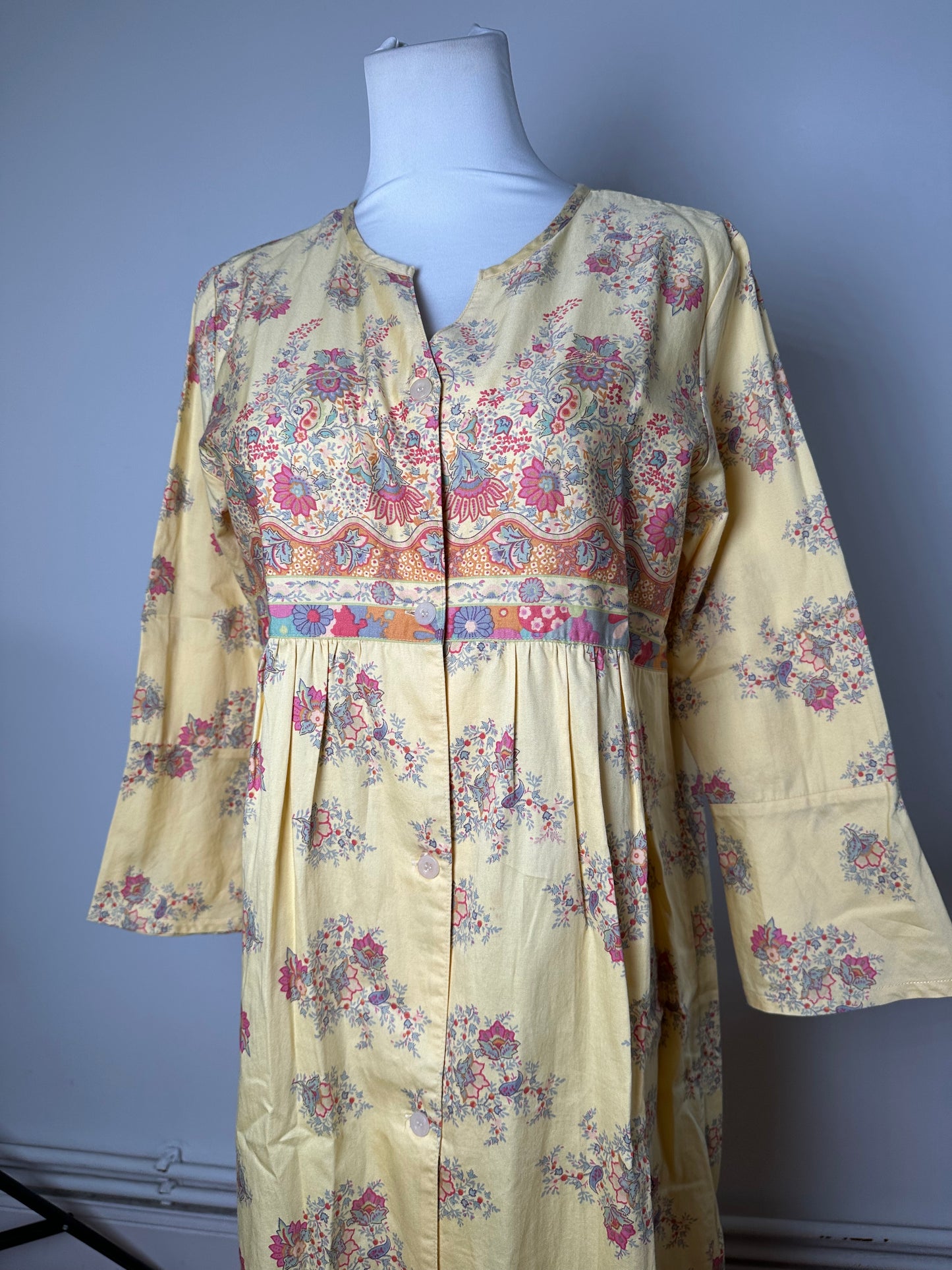 Vintage Etro Floral Paisley Cotton Tunic Dress Yellow M