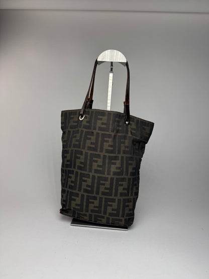Vintage Fendi FF canvas Leaather shopper brown khaki