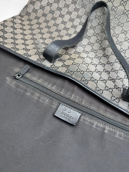 Vintage Gucci Monogram Canvas Leather Tote Bag Silver Black