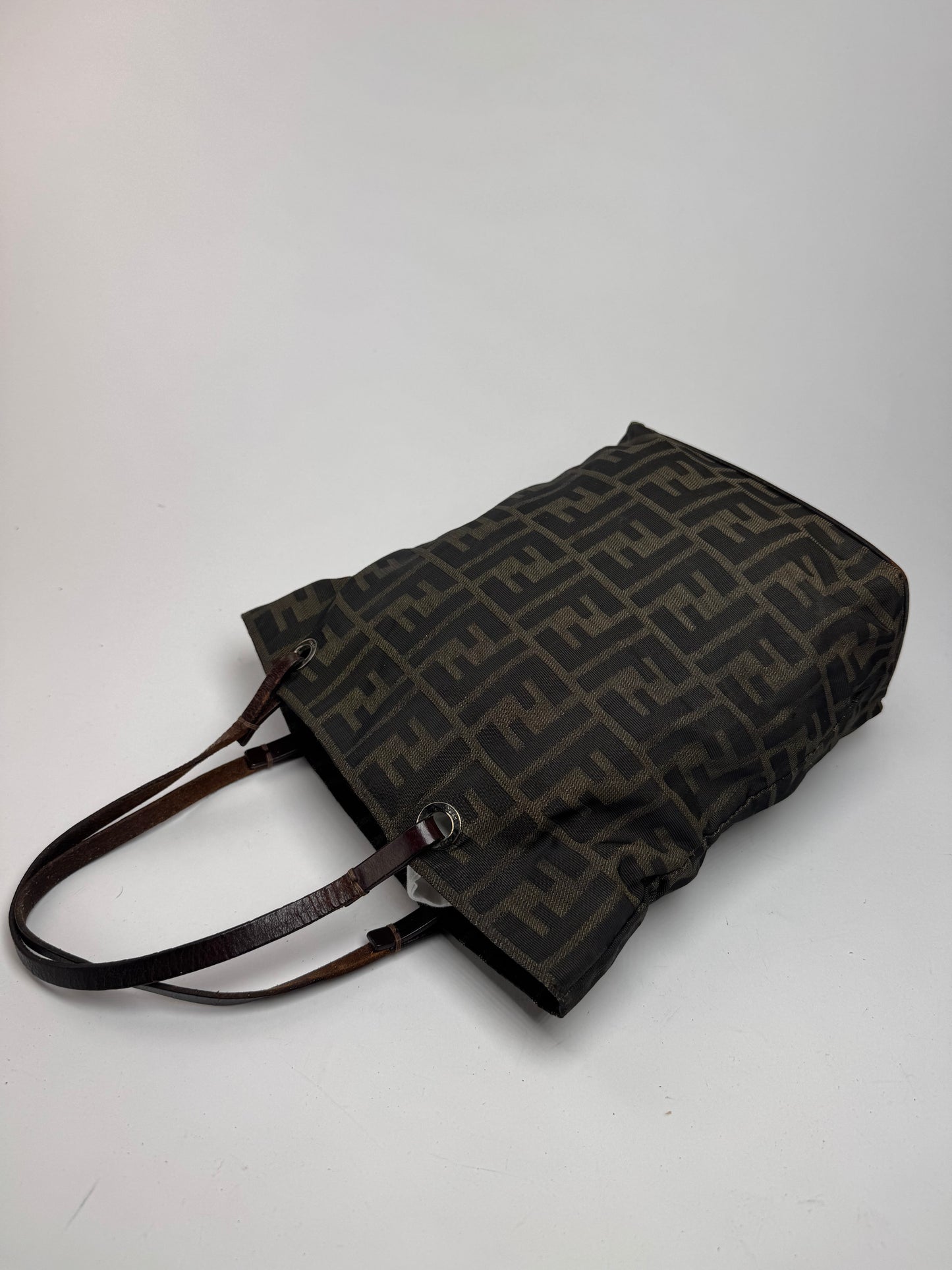 Vintage Fendi FF canvas Leaather shopper brown khaki