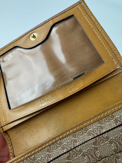 Vintage Celine Paris Leather Monogram Wallet Beige Brown