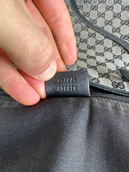 Vintage Gucci Monogram Canvas Leather Tote Bag Silver Black