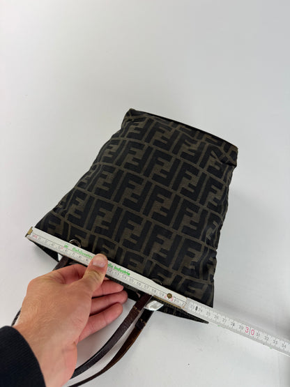 Vintage Fendi FF canvas Leaather shopper brown khaki