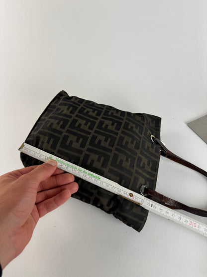 Vintage Fendi FF canvas Leaather shopper brown khaki