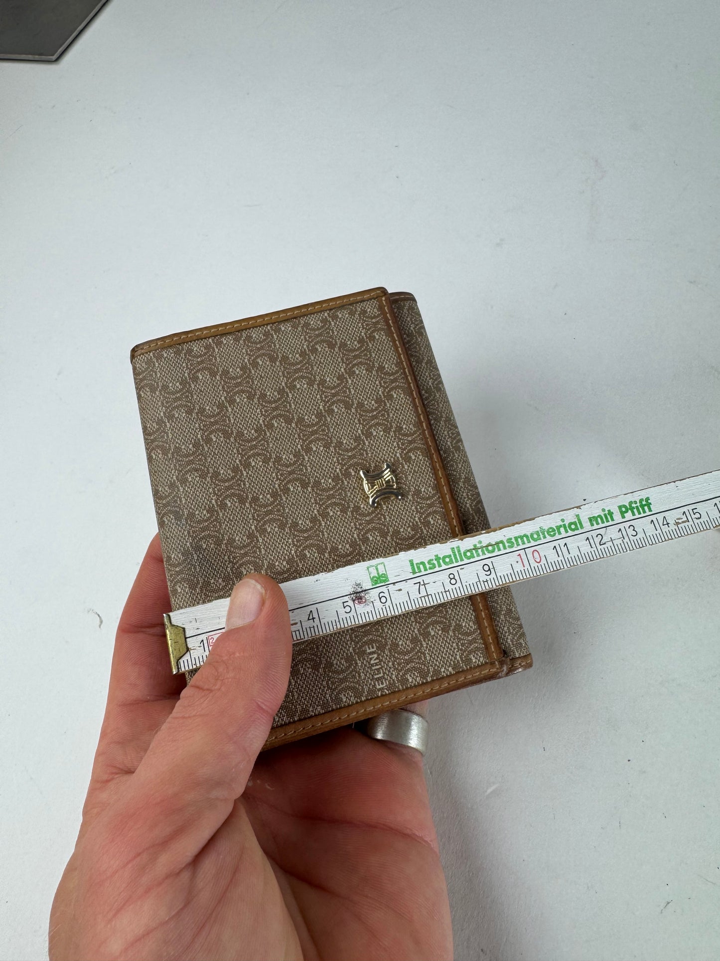 Vintage Celine Paris Leather Monogram Wallet Beige Brown