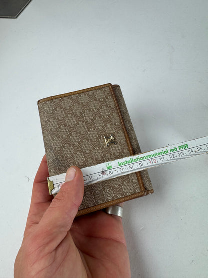 Vintage Celine Paris Leather Monogram Wallet Beige Brown