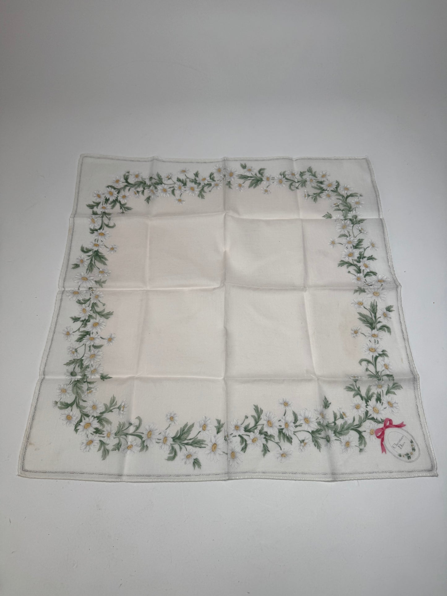 Vintage Dior Floral Scarf White Green Rose