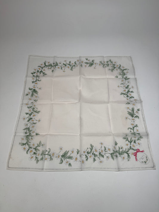 Vintage Dior Floral Scarf White Green Rose