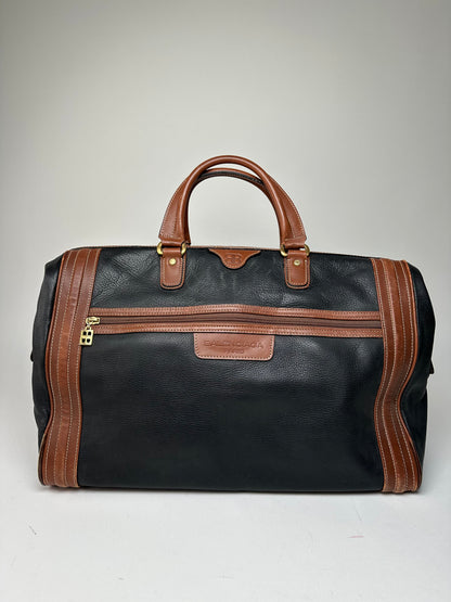 Vintage Balenciaga BB Logo Grained Leather Duffel Bag Black Tan