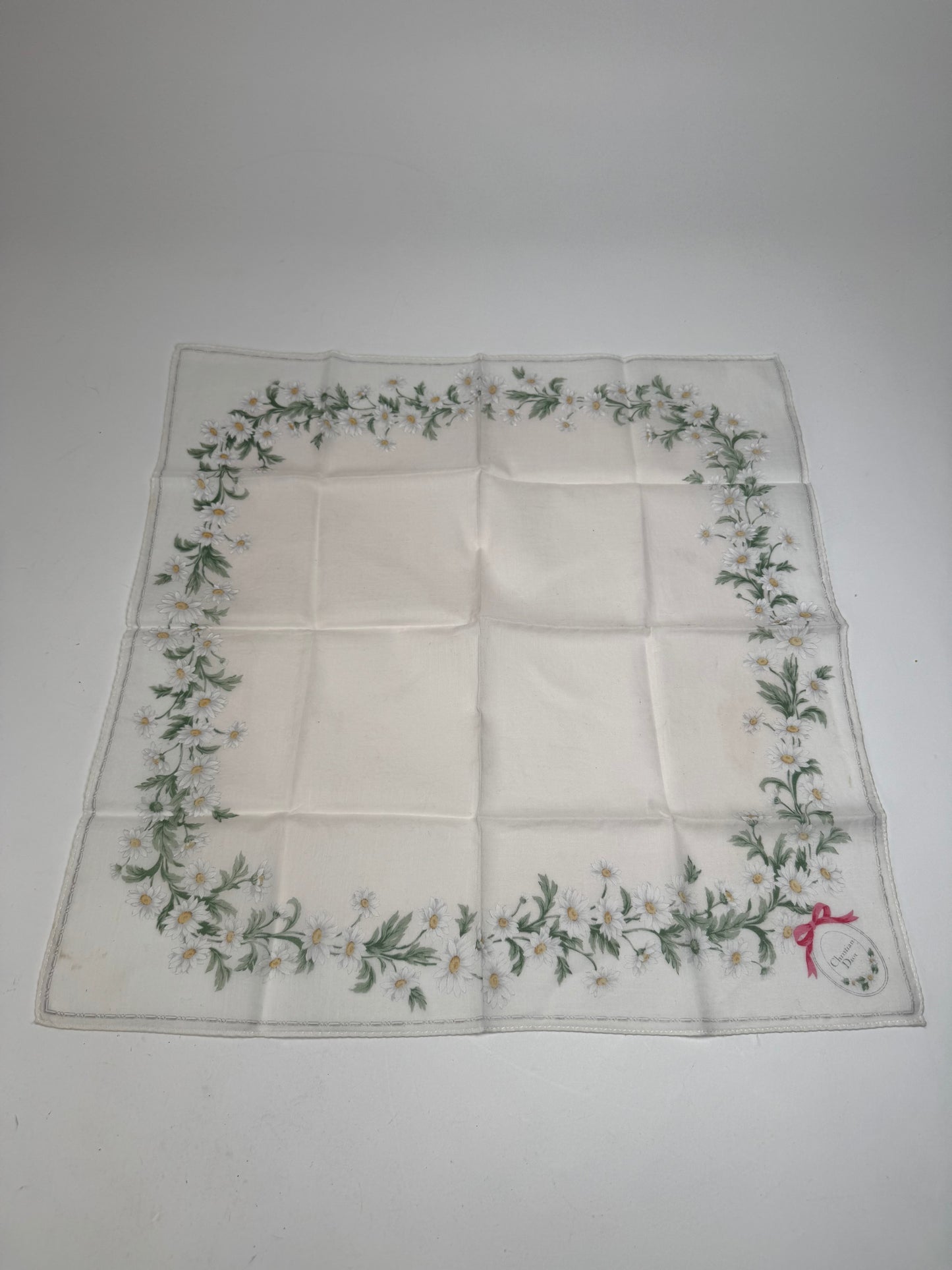 Vintage Dior Floral Scarf White Green Rose
