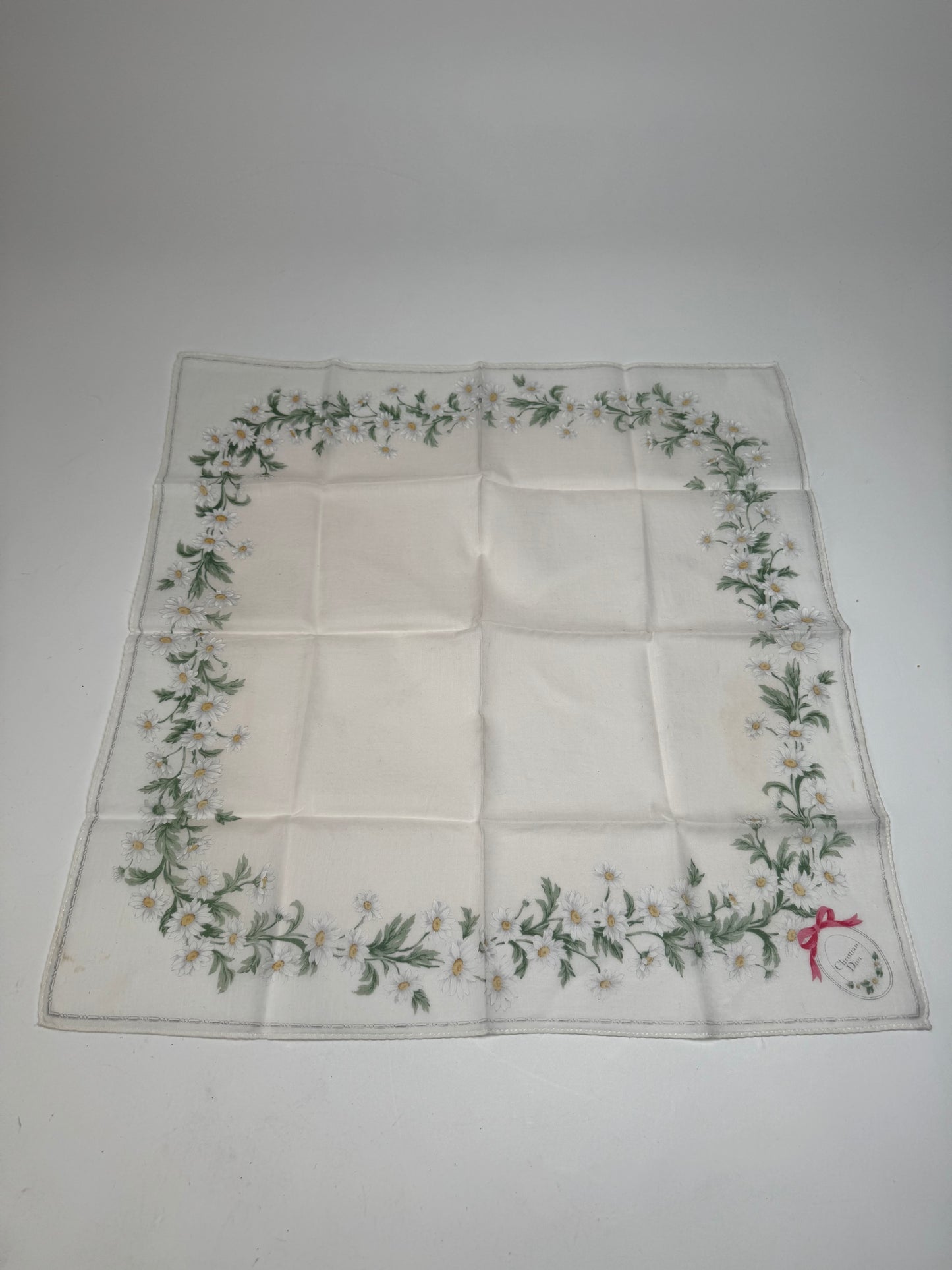 Vintage Dior Floral Scarf White Green Rose