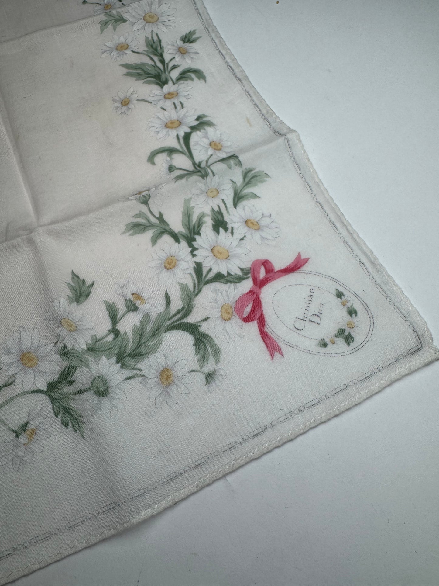 Vintage Dior Floral Scarf White Green Rose