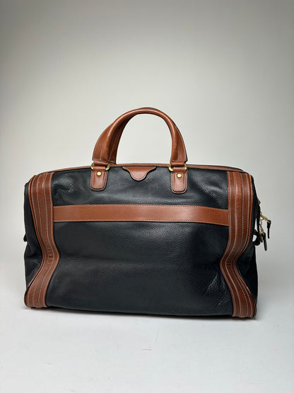 Vintage Balenciaga BB Logo Grained Leather Duffel Bag Black Tan