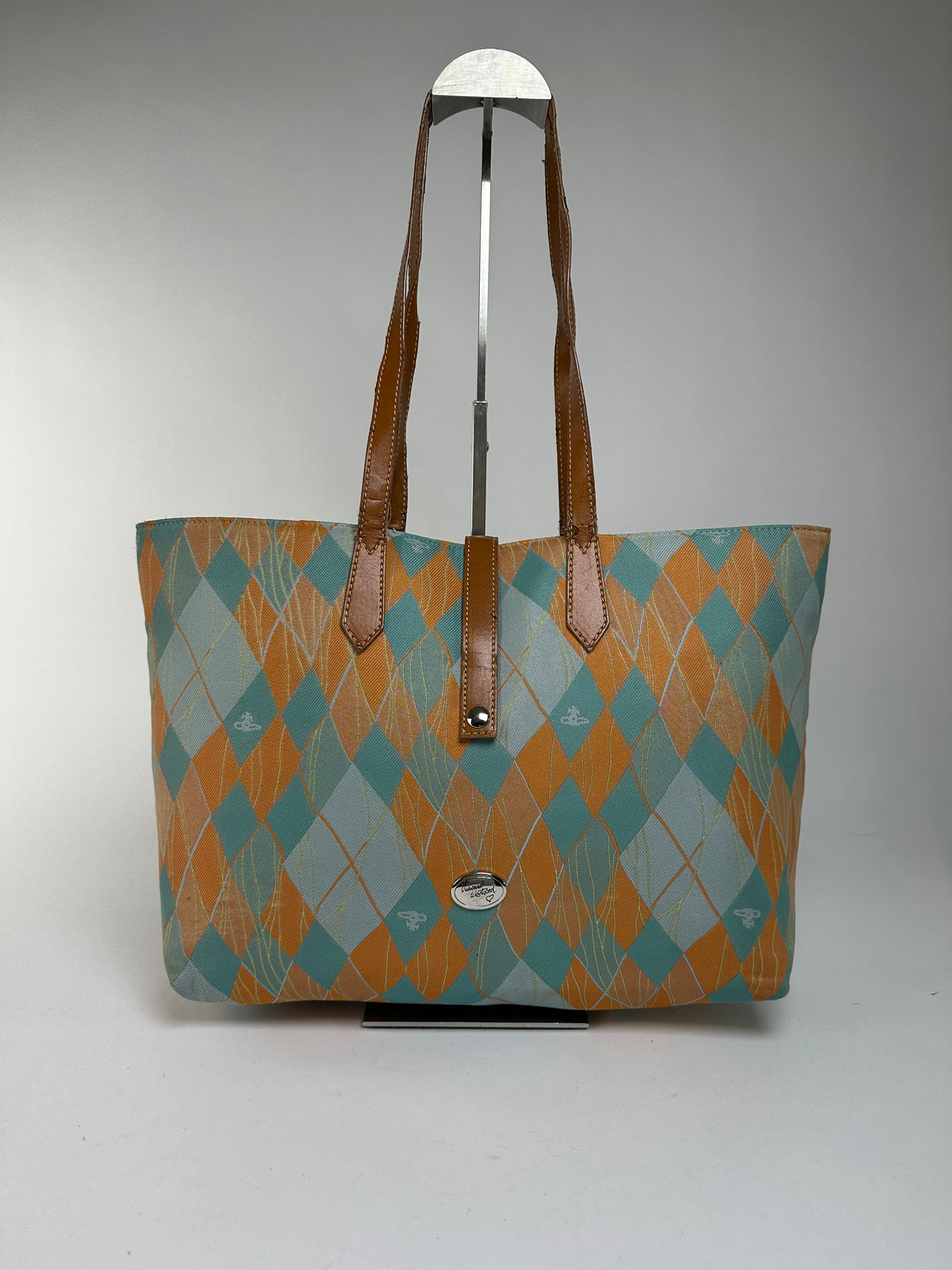 Vintage Vivienne Westwood Argyle Print Tote Early 2000s Multicolor