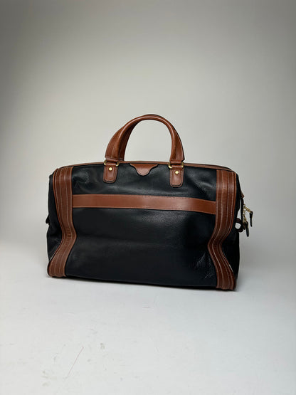 Vintage Balenciaga BB Logo Grained Leather Duffel Bag Black Tan
