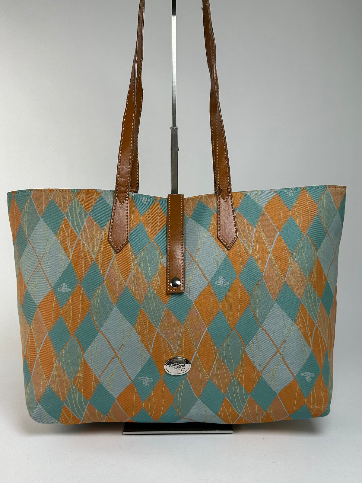 Vintage Vivienne Westwood Argyle Print Tote Early 2000s Multicolor